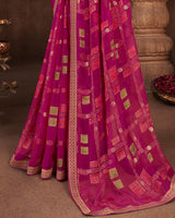 Vishal Prints Dark Fuchsia Brasso Saree With Foil Print And Zari Border