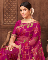 Vishal Prints Dark Fuchsia Brasso Saree With Foil Print And Zari Border