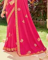 Vishal Prints Dark Pink Foil Print And Stone Work Georgette Saree With Zari Border