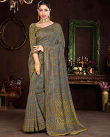 Vishal Prints Dove Grey Cotton Brasso Saree With Fancy Border