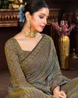 Vishal Prints Dove Grey Cotton Brasso Saree With Fancy Border