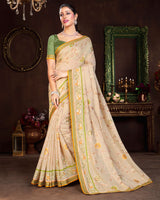 Vishal Prints Light Peach Cotton Brasso Saree With Fancy Border