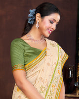 Vishal Prints Light Peach Cotton Brasso Saree With Fancy Border