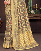 Vishal Prints Brown And Gold Cotton Brasso Saree With Fancy Border