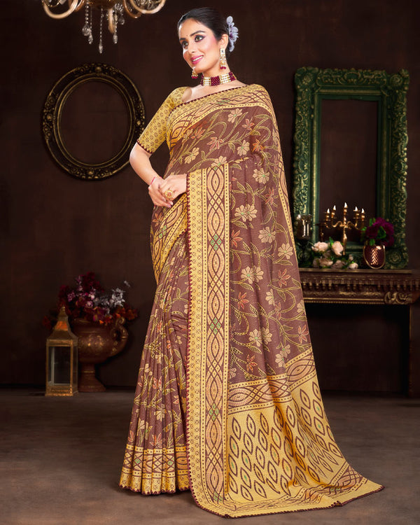 Vishal Prints Brownish Cotton Brasso Saree With Fancy Border