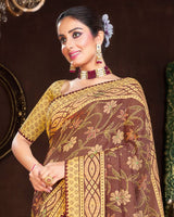 Vishal Prints Brownish Cotton Brasso Saree With Fancy Border