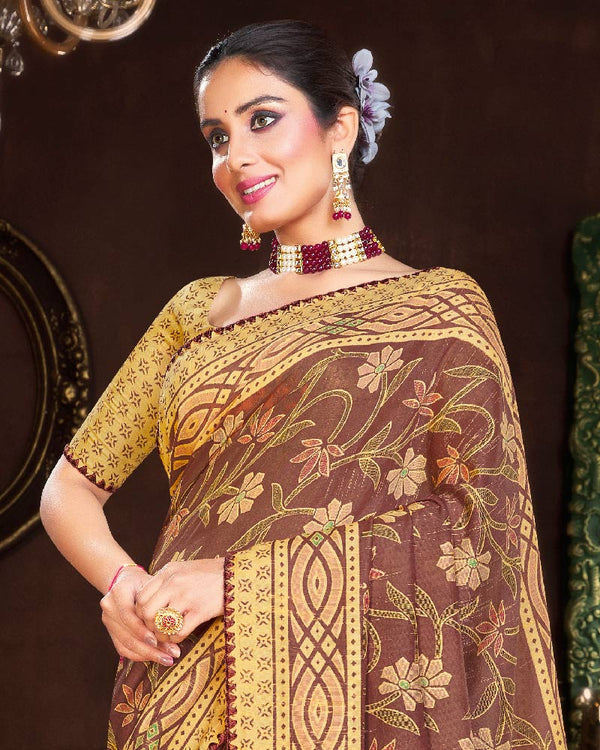Vishal Prints Brownish Cotton Brasso Saree With Fancy Border