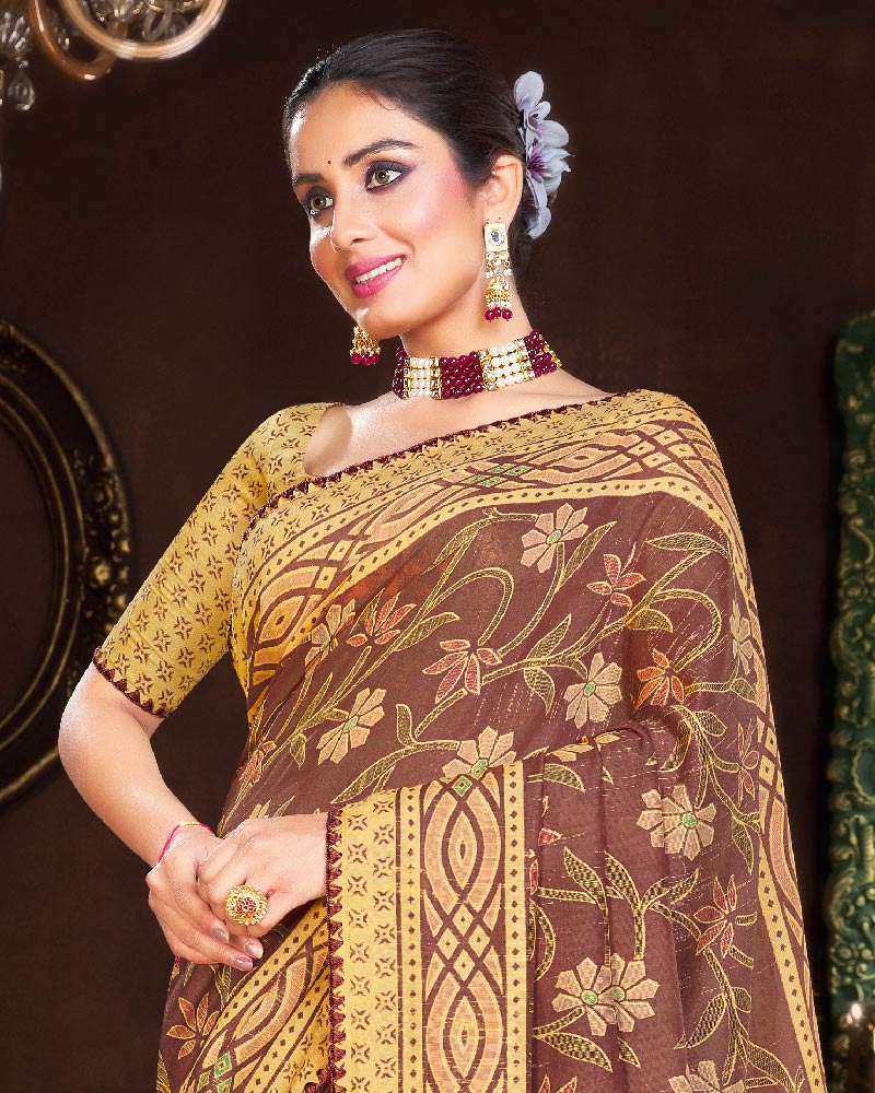 Vishal Prints Brownish Cotton Brasso Saree With Fancy Border