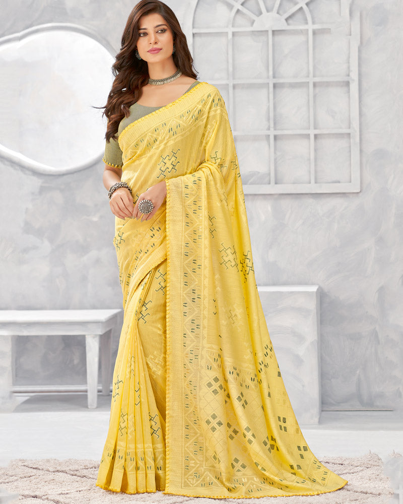 Vishal Prints Pastel Yellow Cotton Brasso Saree