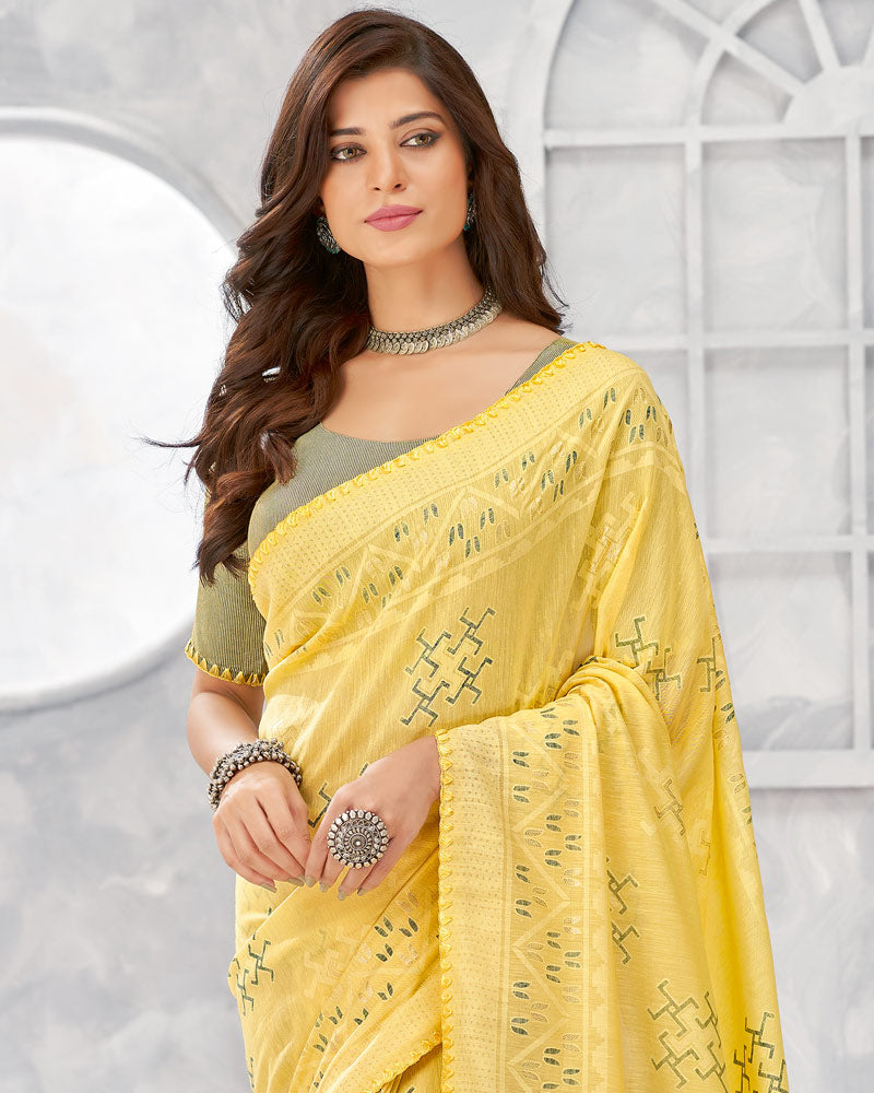 Vishal Prints Pastel Yellow Cotton Brasso Saree