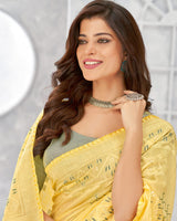 Vishal Prints Pastel Yellow Cotton Brasso Saree