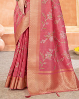 Vishal Prints Pastel Red Poly Cotton Saree With Embroidery-Diamond Work And Tassel
