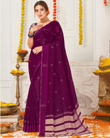 Vishal Prints Purple Chiffon Saree With Stone Work And Core Piping