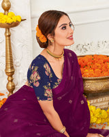 Vishal Prints Purple Chiffon Saree With Stone Work And Core Piping