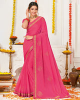 Vishal Prints Rose Pink Chiffon Saree With Stone Work And Zari Border
