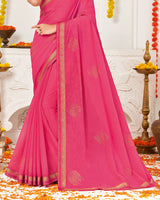 Vishal Prints Rose Pink Chiffon Saree With Stone Work And Zari Border