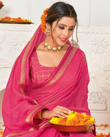 Vishal Prints Rose Pink Chiffon Saree With Stone Work And Zari Border