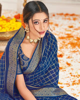 Vishal Prints Blue Chiffon Saree With Foil Print And Zari Border