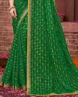 Vishal Prints Dark Green Patterned Chiffon Printed Saree With Fancy Border