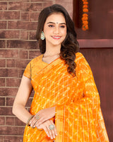 Vishal Prints Yellowish Orange Patterned Chiffon Printed Saree With Fancy Border
