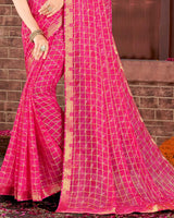Vishal Prints Hot Pink Patterned Chiffon Printed Saree With Fancy Border