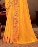 Vishal Prints Yellowish Orange Designer Fancy Satin-Chiffon Saree With Embroidery-Diamond Work And Cut Work Border