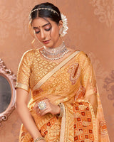 Vishal Prints Pastel Orange Tissue Brasso Saree With Tassel