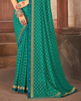 Vishal Prints Teal Blue Georgette Saree With Foil Print And Zari Border