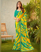 Vishal Prints Golden Yellow Fancy Chiffon Printed Saree With Zari Border