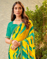 Vishal Prints Golden Yellow Fancy Chiffon Printed Saree With Zari Border