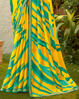 Vishal Prints Golden Yellow Fancy Chiffon Printed Saree With Zari Border
