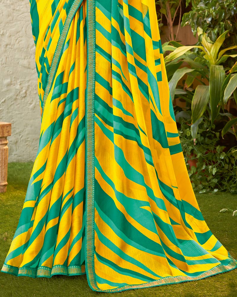 Vishal Prints Golden Yellow Fancy Chiffon Printed Saree With Zari Border