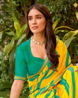 Vishal Prints Golden Yellow Fancy Chiffon Printed Saree With Zari Border
