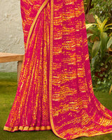 Vishal Prints Red Violet Fancy Chiffon Printed Saree With Zari Border