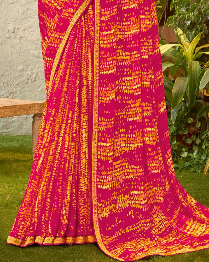 Vishal Prints Red Violet Fancy Chiffon Printed Saree With Zari Border