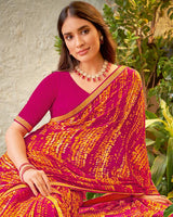 Vishal Prints Red Violet Fancy Chiffon Printed Saree With Zari Border