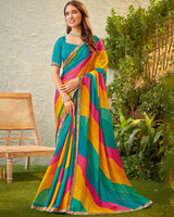 Vishal Prints Teal Blue Fancy Chiffon Printed Saree With Zari Border