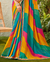 Vishal Prints Teal Blue Fancy Chiffon Printed Saree With Zari Border