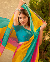 Vishal Prints Teal Blue Fancy Chiffon Printed Saree With Zari Border