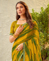 Vishal Prints Mustard Fancy Chiffon Printed Saree With Zari Border