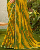 Vishal Prints Mustard Fancy Chiffon Printed Saree With Zari Border