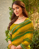 Vishal Prints Mustard Fancy Chiffon Printed Saree With Zari Border