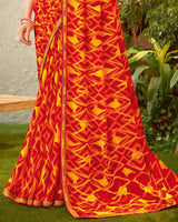 Vishal Prints Cherry Red Fancy Chiffon Printed Saree With Zari Border