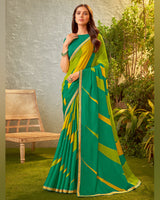 Vishal Prints Dark Sea Green Fancy Chiffon Printed Saree With Zari Border