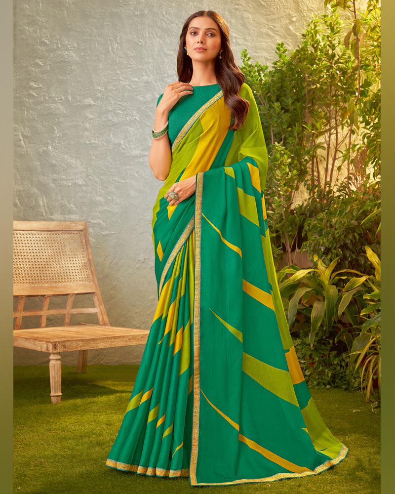 Vishal Prints Dark Sea Green Fancy Chiffon Printed Saree With Zari Border