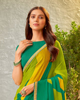 Vishal Prints Dark Sea Green Fancy Chiffon Printed Saree With Zari Border