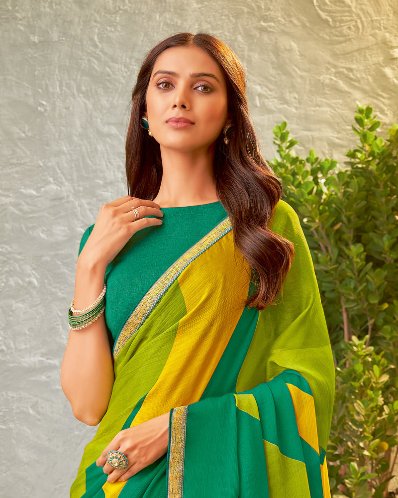 Vishal Prints Dark Sea Green Fancy Chiffon Printed Saree With Zari Border