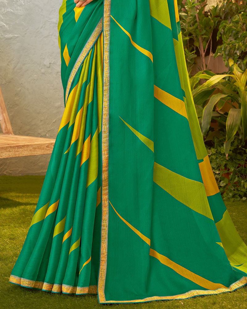Vishal Prints Dark Sea Green Fancy Chiffon Printed Saree With Zari Border
