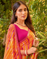 Vishal Prints Orange Fancy Chiffon Printed Saree With Zari Border