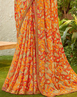 Vishal Prints Fawn Fancy Chiffon Printed Saree With Zari Border
